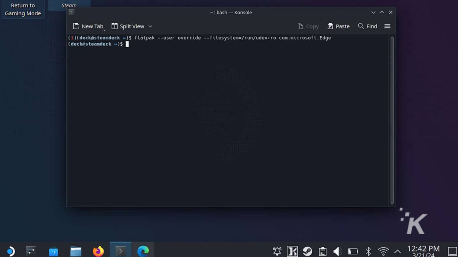 Using konsole on the steam deck