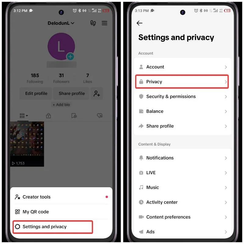 tiktok settings and privacy