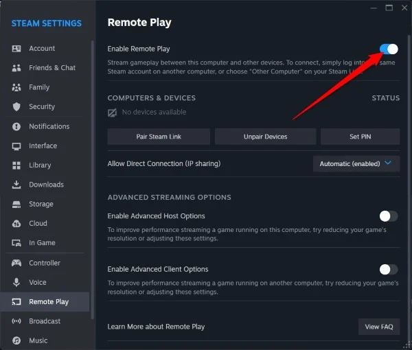 guide to play steam games on android or iphone without pc - enable steam remote play