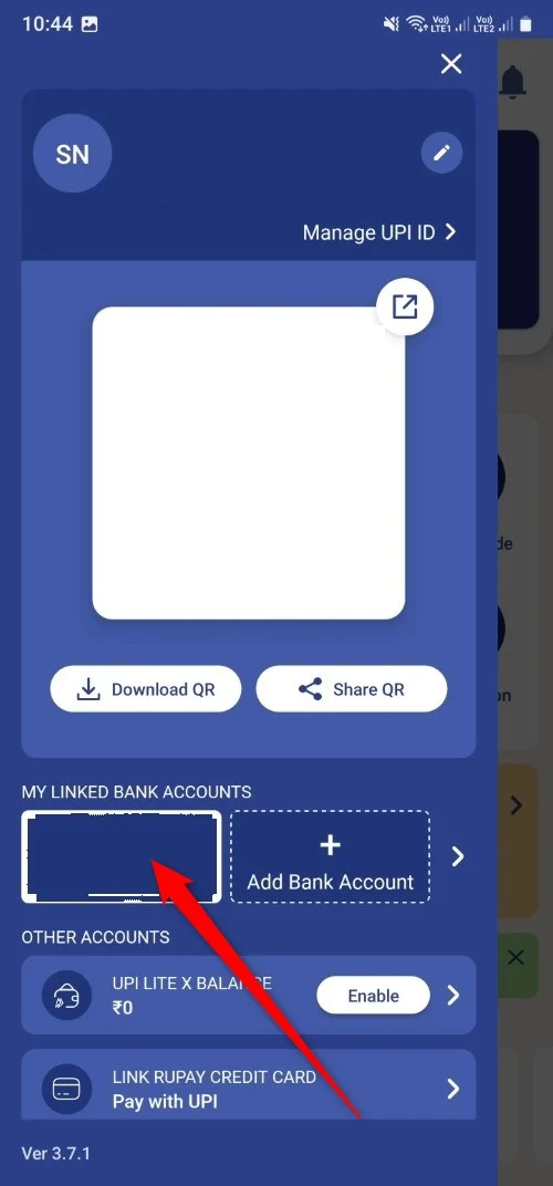 select your primary bank account bhim app