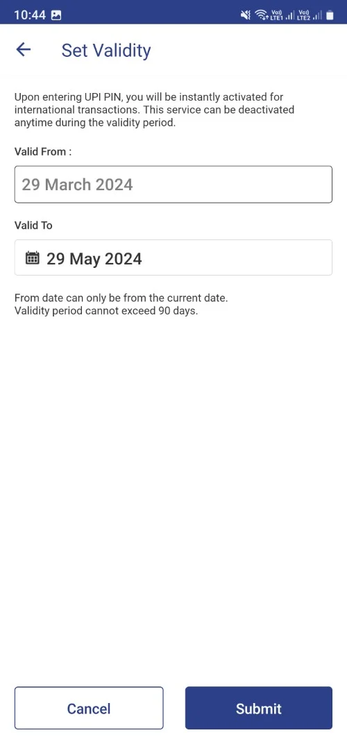 time frame to activate upi international on the bhim app