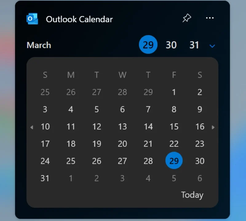 outlook calendar widget on windows 11.