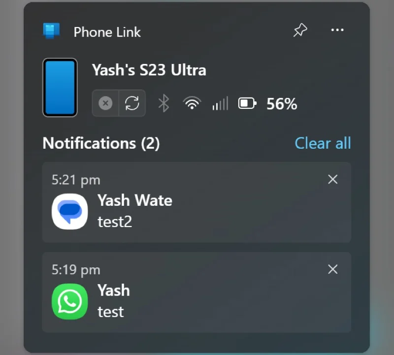 phone link widget on windows 11.