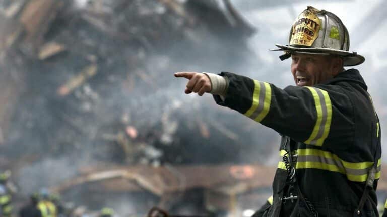 Fireman pointing.