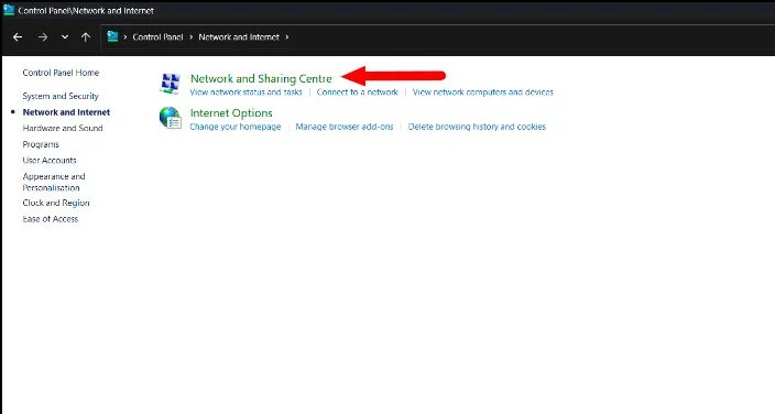 network and sharing center