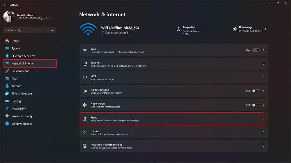 proxy settings on windows