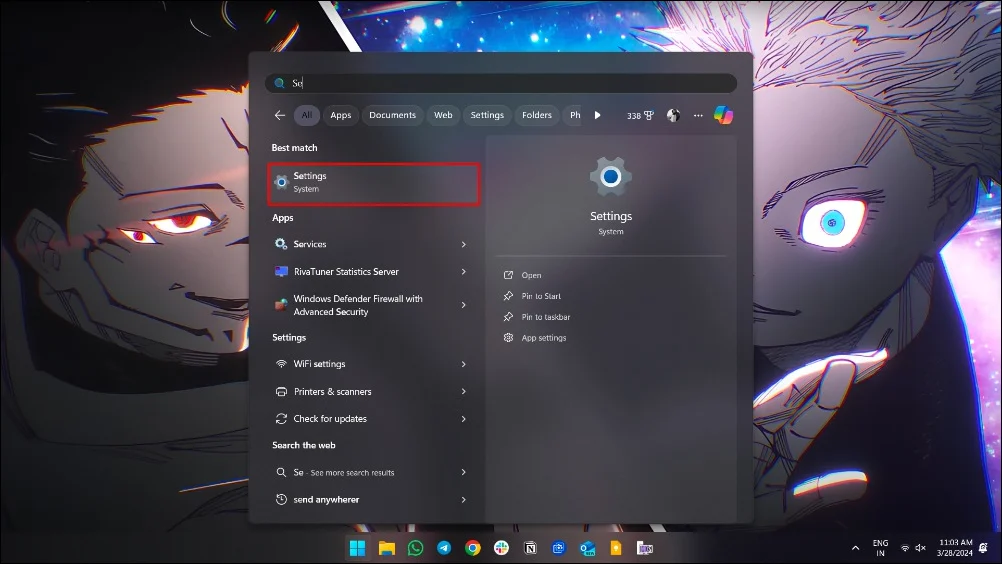 settings on windows