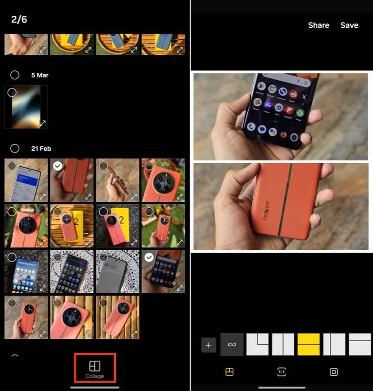 adding images to create a collage in gallery app.