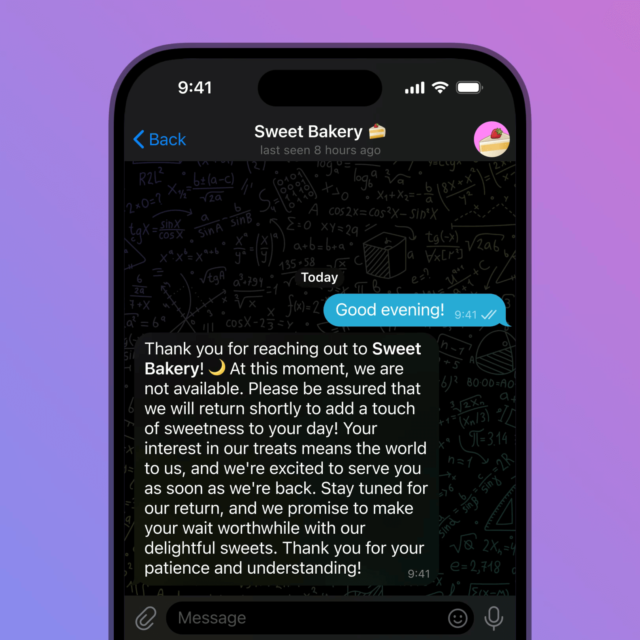 Telegram Business: mensaje de ausencia