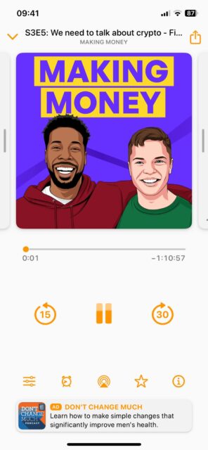 El podcast Making Money está abierto en la aplicación de podcasts Overcast para iOS