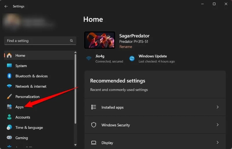 windows 11 settings apps