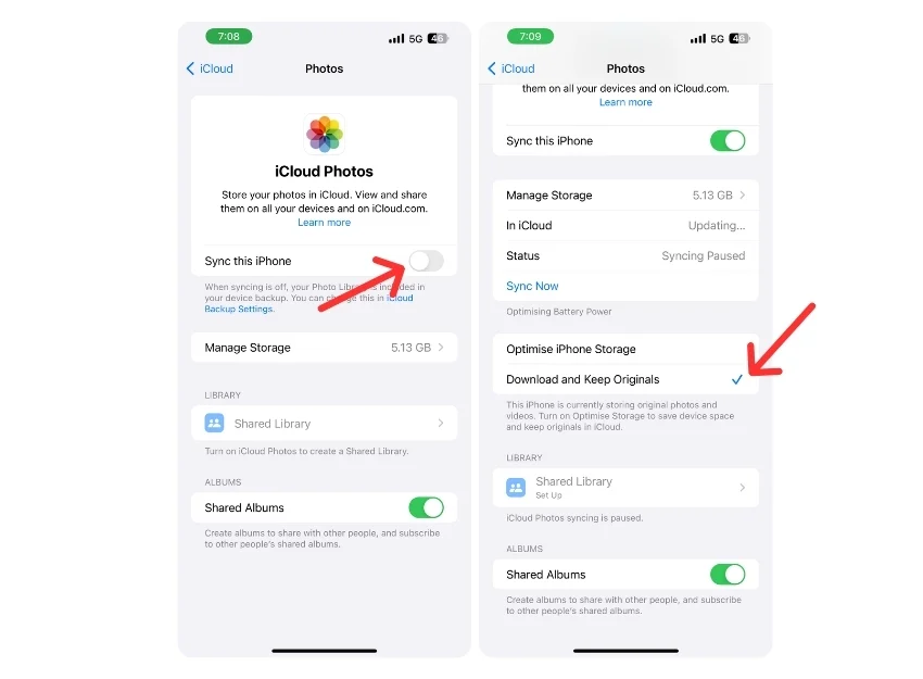 keep the original icloud photos on iphone instead of icloud