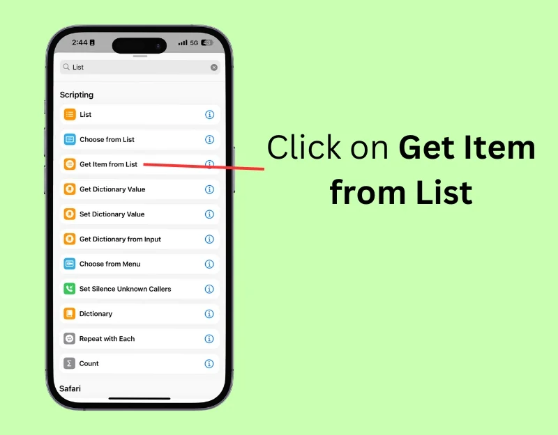 click on get item from list