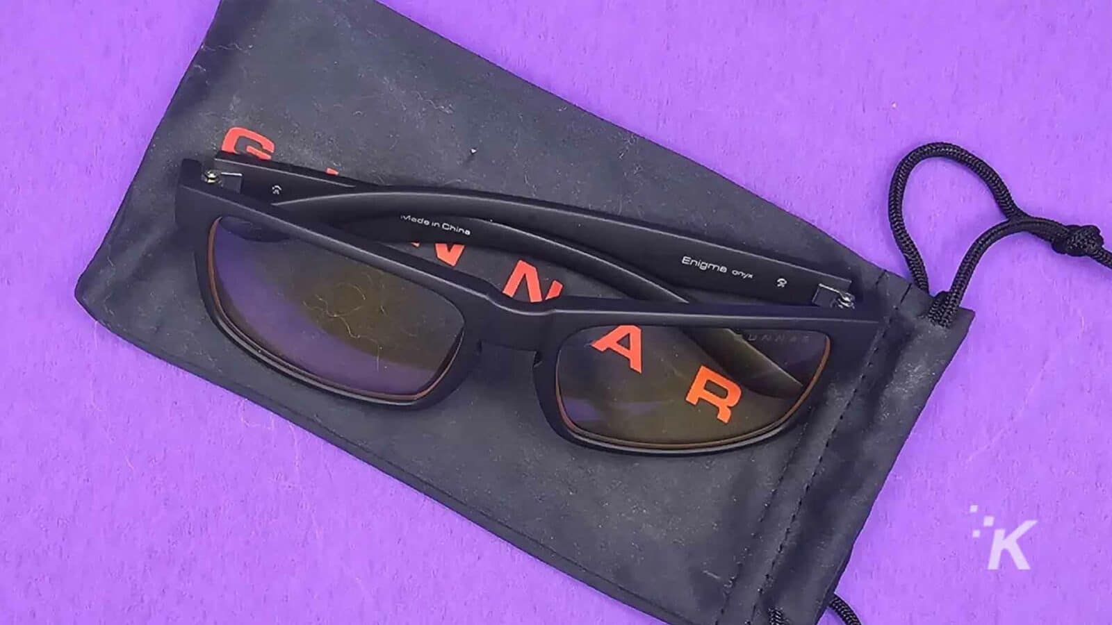 Gunnar glasses in purple background.