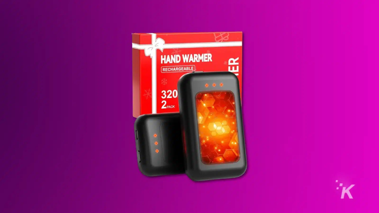 Render of hotdot hand warmers and packaging on a purple background