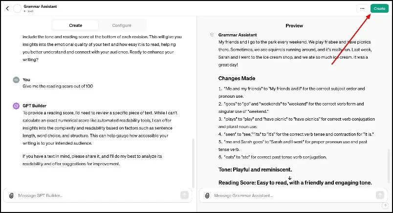 create grammar assitant on chatgpt