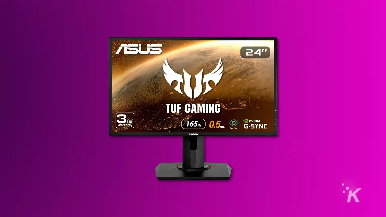 عرض شاشة الألعاب ASUS Tuf على خلفية أرجوانية