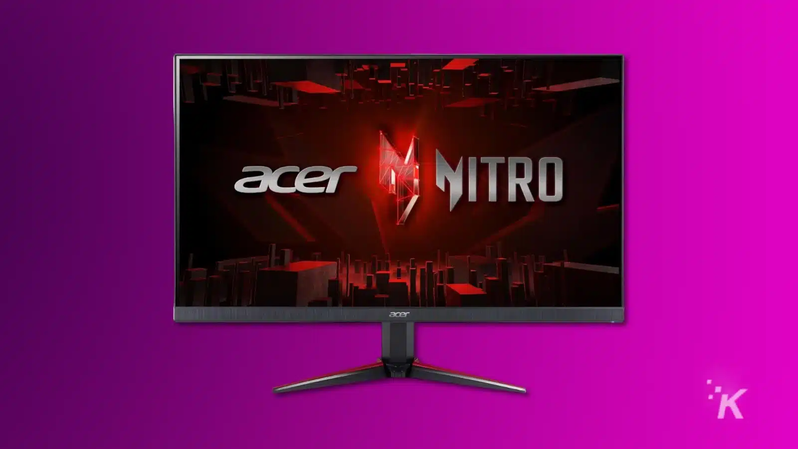 عرض شاشة ألعاب Acer Nitro على خلفية أرجوانية.