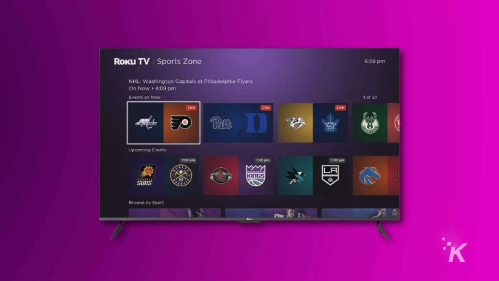 Smart TV с интерфейсом потоковой передачи спортивных трансляций.