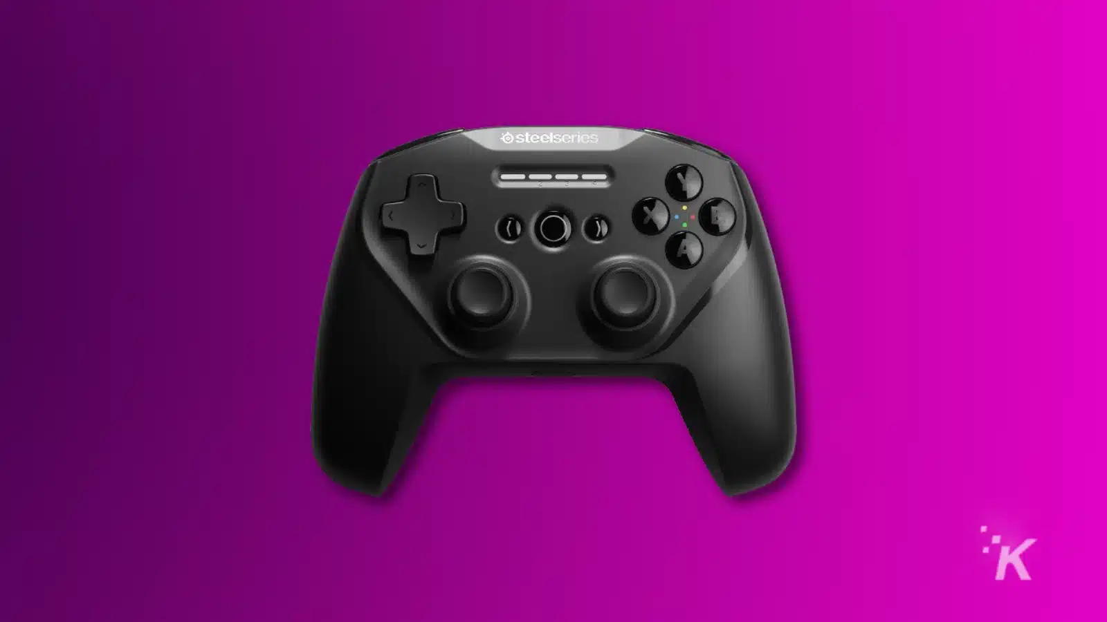 рендер игрового контроллера SteelSeries на фиолетовом фоне