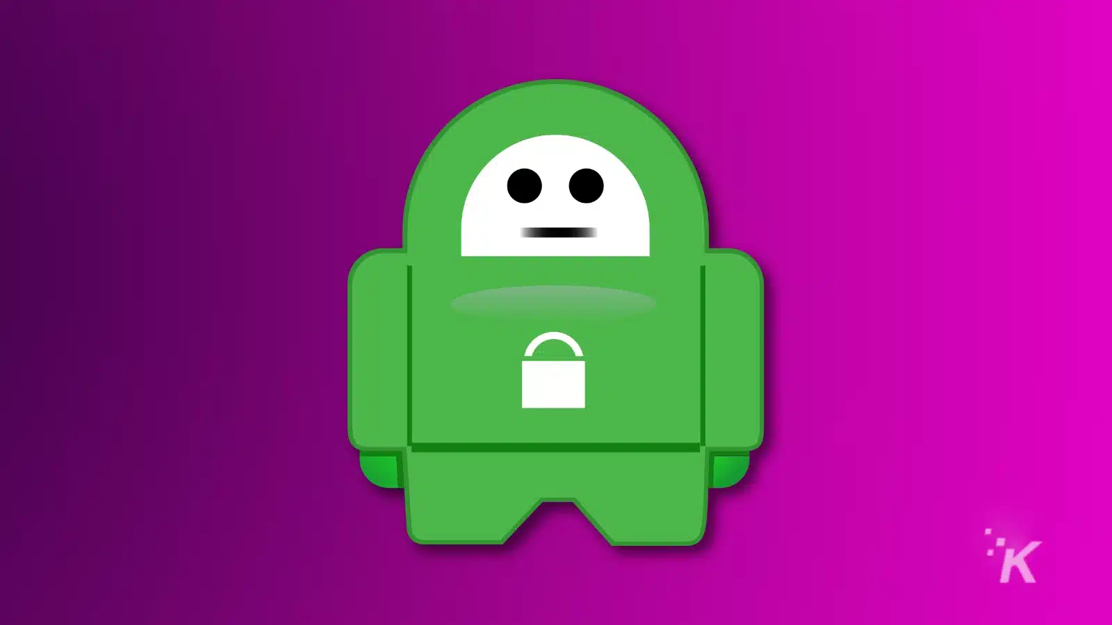 الروبوت الأخضر مع رمز القفل على خلفية أرجوانية.