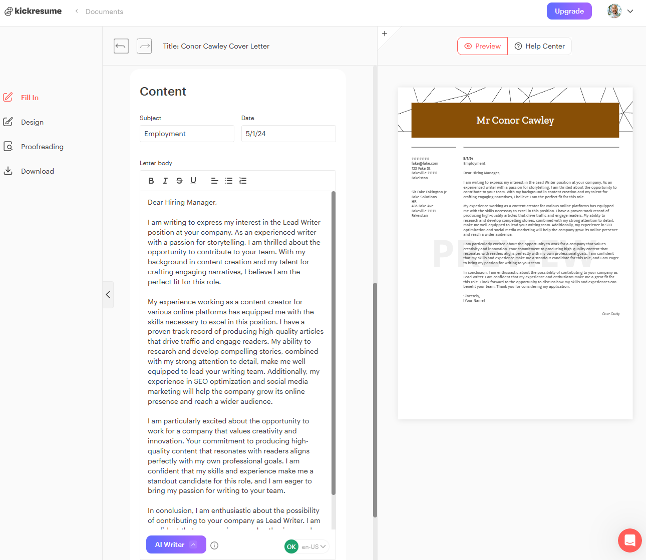 Pembuat Surat Sampul AI KickResume