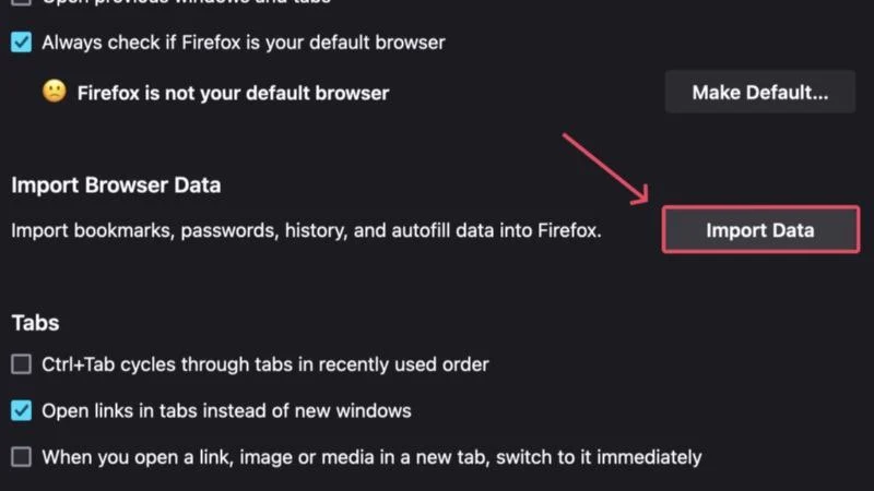 import browser data to firefox