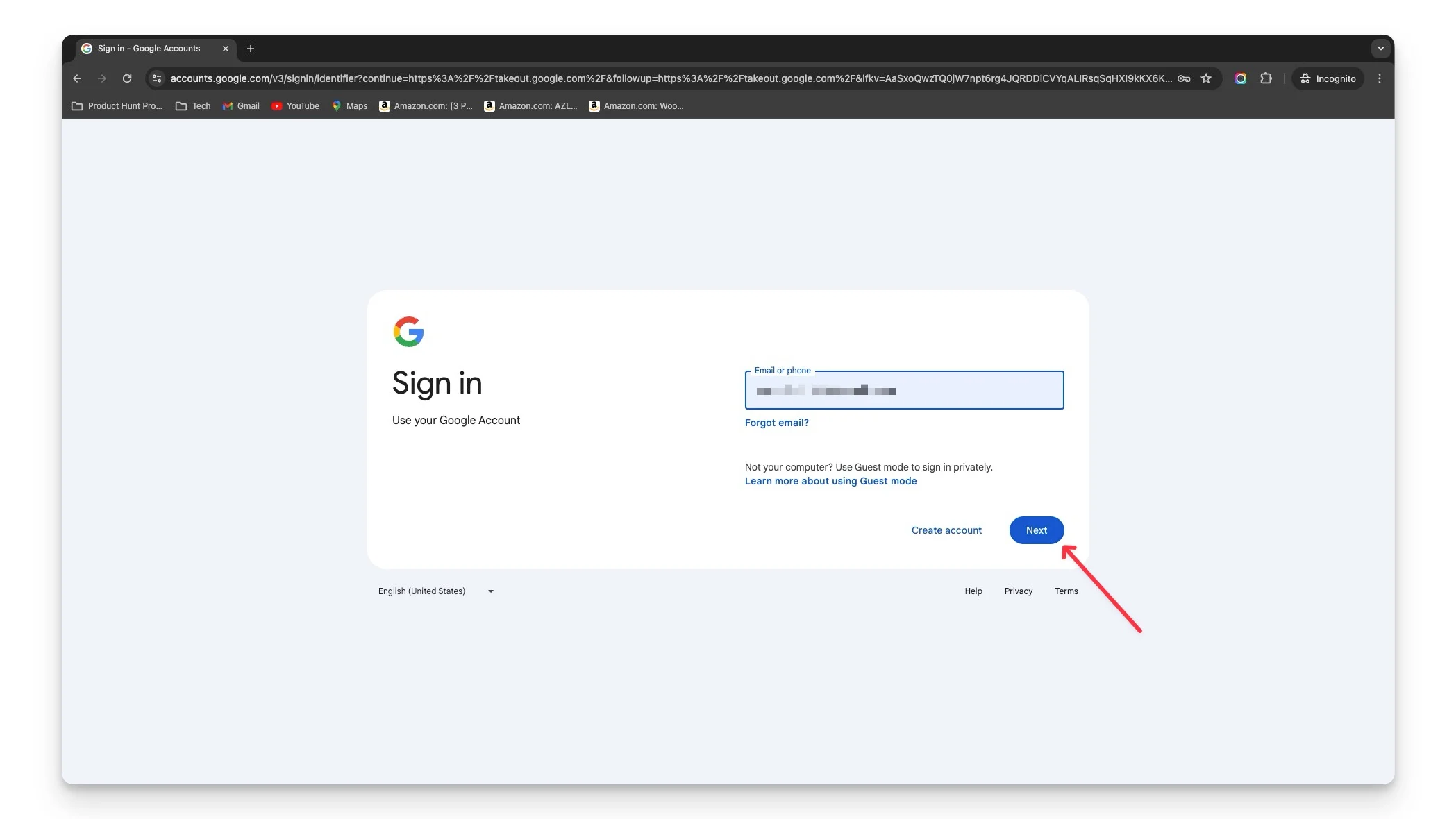 google sign in page