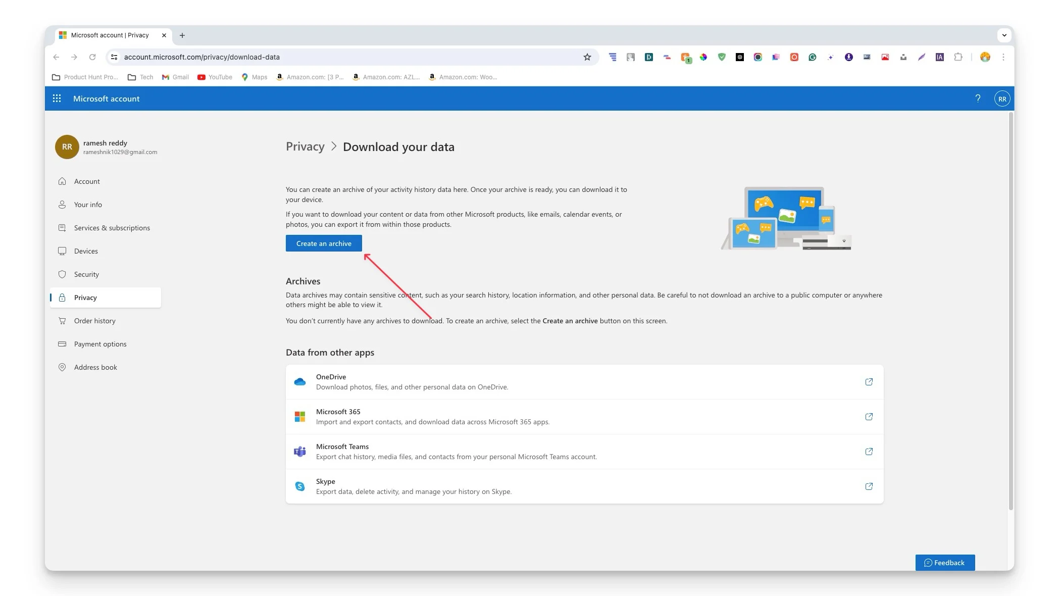 microsoft data create archieve