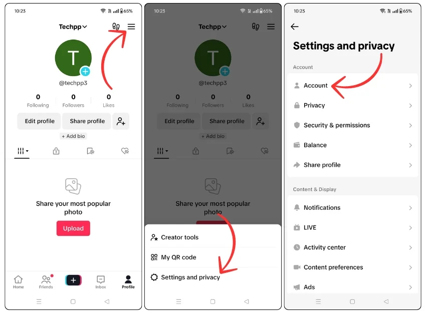 account settings on tiktok app