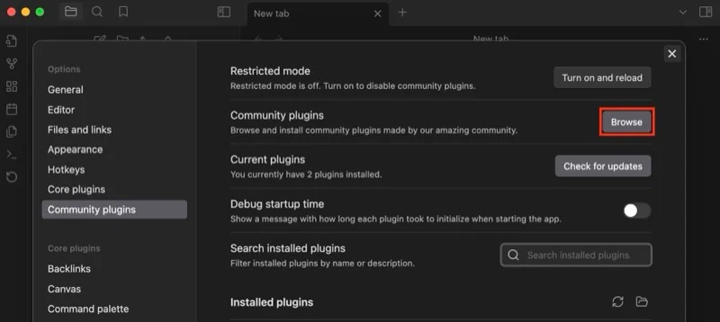 browse button in obsidian for browsing community plugins.