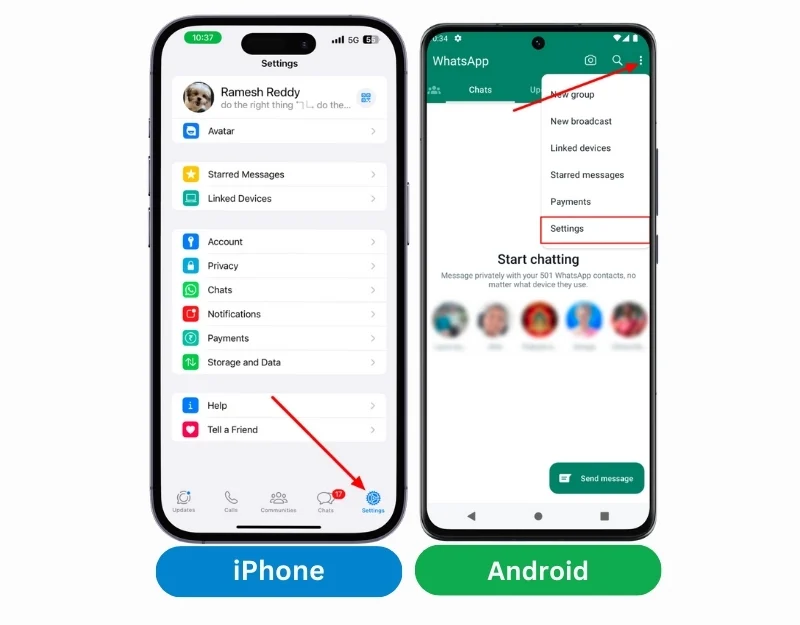 go to whatsapp settings on android and iphone