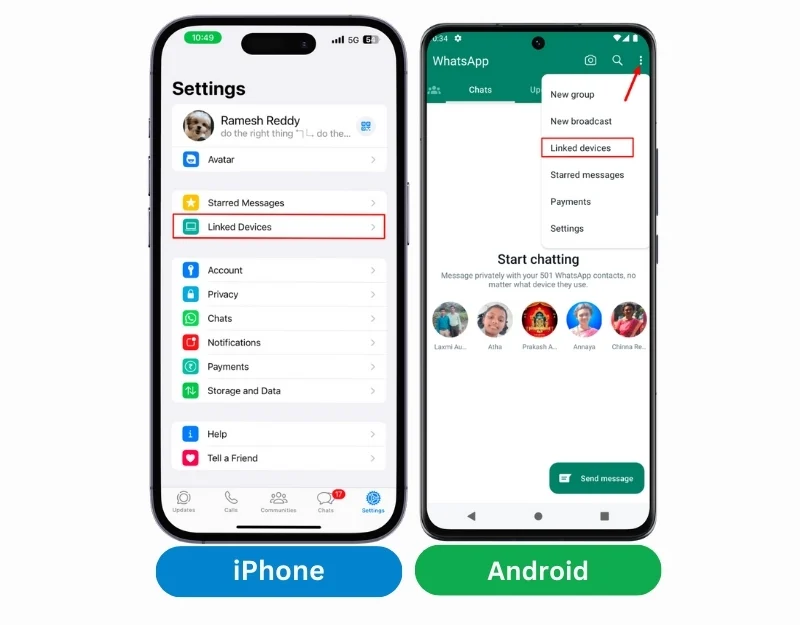 whatsapp linked devices settings on android and iphone