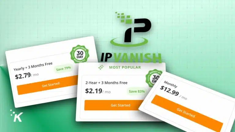 Paket harga dan diskon IPVanish VPN ditampilkan.