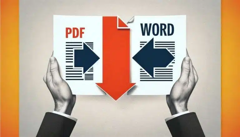 Yön oklarıyla PDF ve Word belgelerini tutan eller.