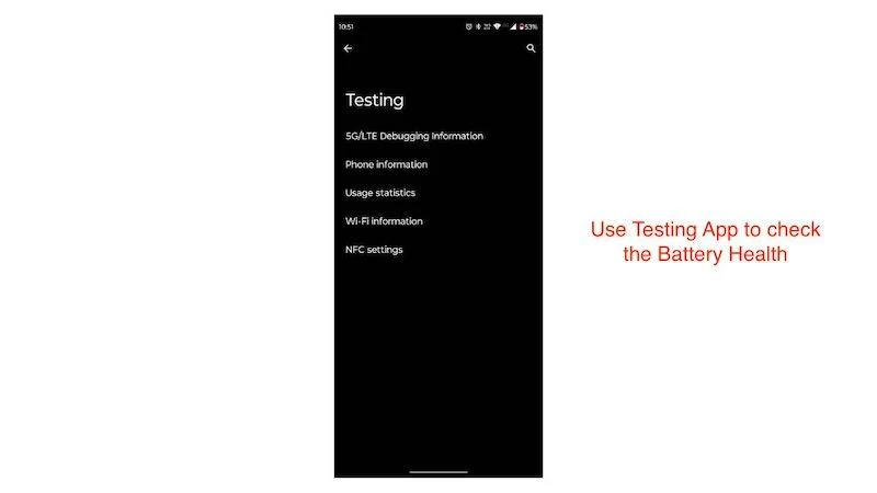 use testing menu to check the battery's health