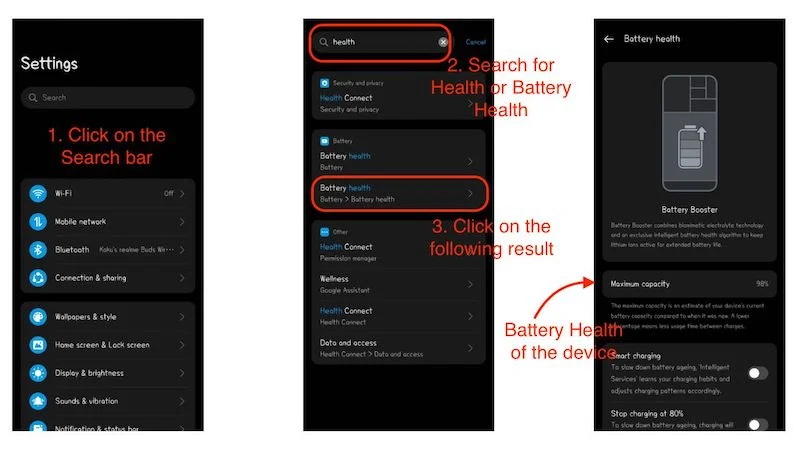 check battery health from the settings app