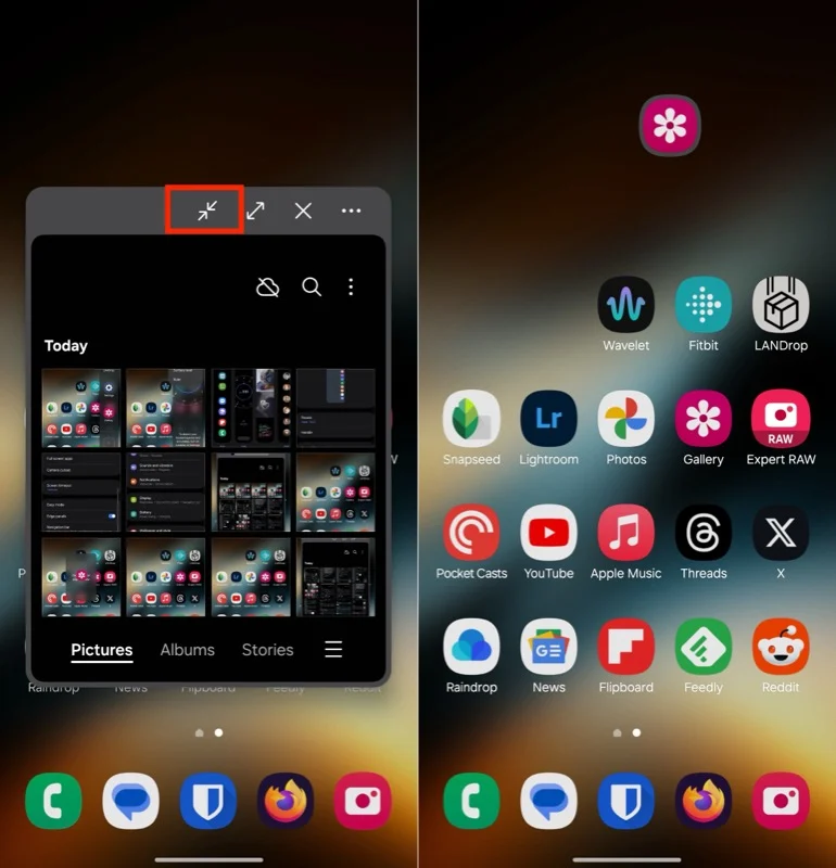 transforming an app into a floating buble on a galaxy phone.