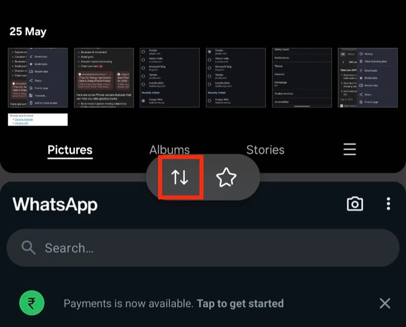 changing the order of appearance of apps in split screen view on a galaxy phone.