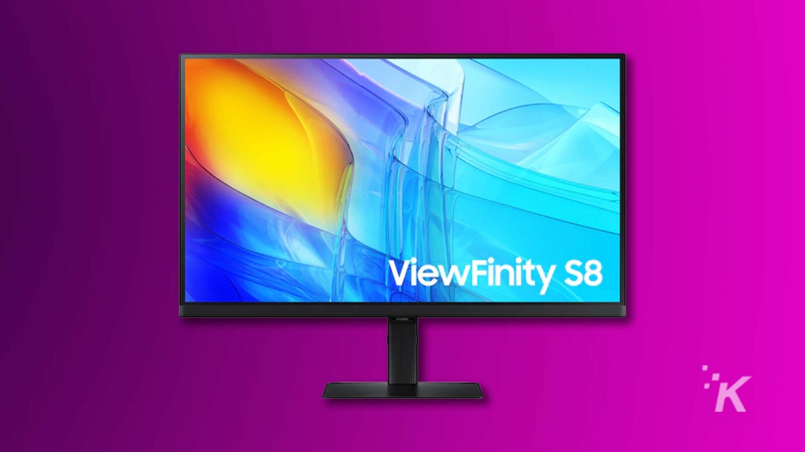 Monitor Samsung ViewFinity S8 sobre fondo degradado.