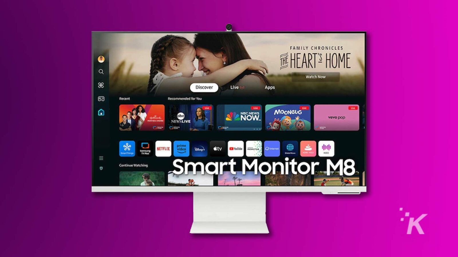 Smart Monitor M8 отображает семейный контент и интерфейс приложений.