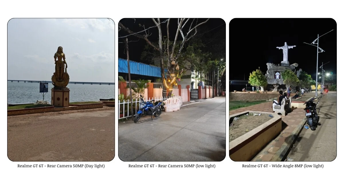 realme gt 6t day light, night and wide angle camera samples