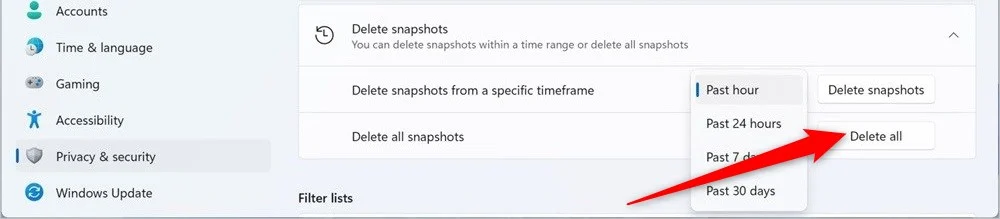 delete recall snapshots