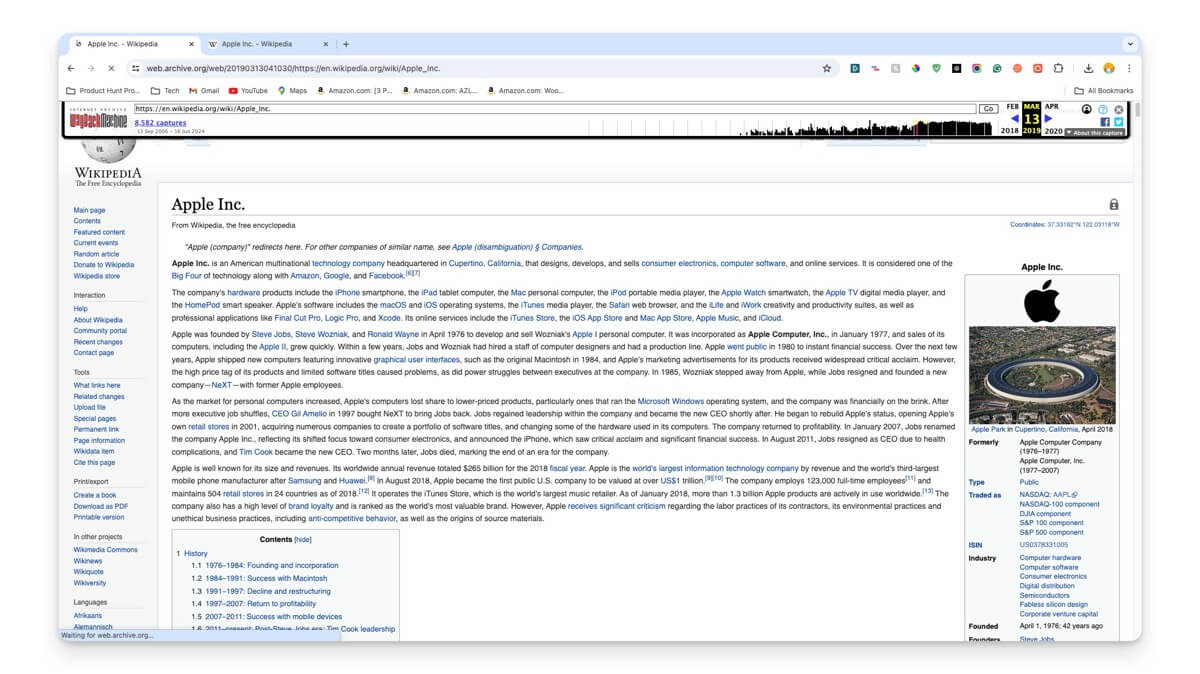 wikipedia page about apple in 2019