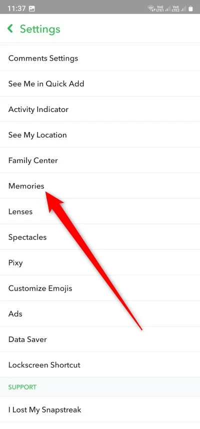 snapchat memories settings