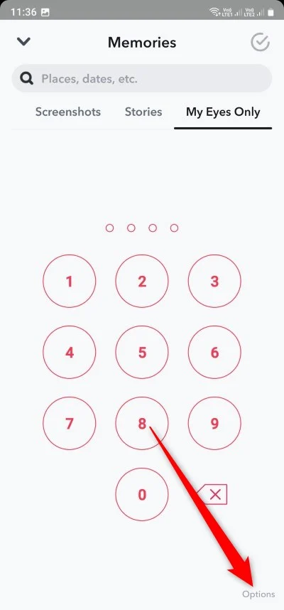 snapchat options to change passcode