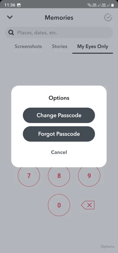 select change or forgot my eyes only passcode