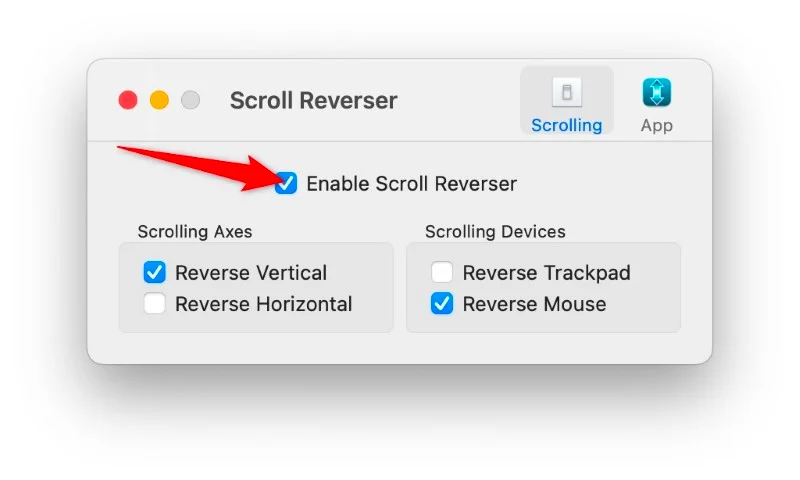 scroll reverser checkbox 