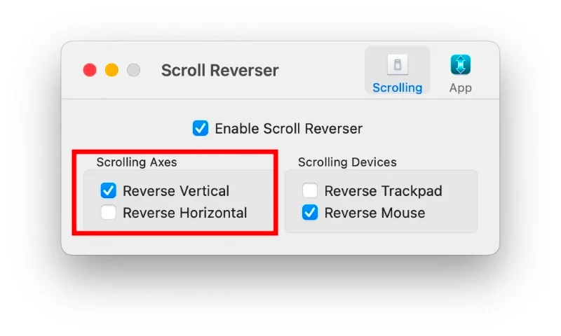 scrolling axes scroll reverser macos