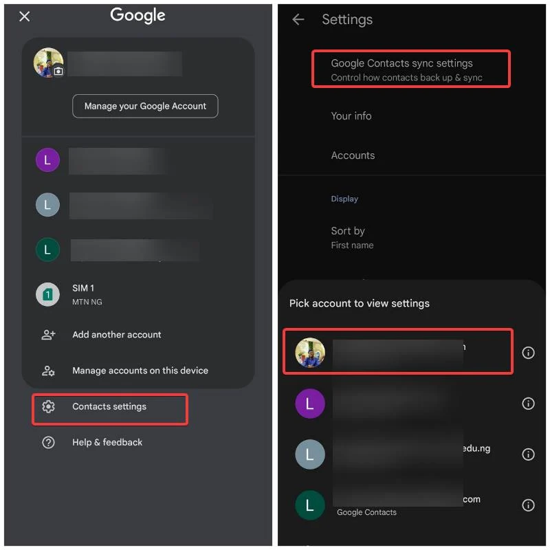 google contacts settings